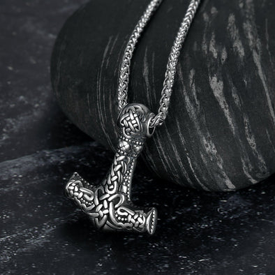 Handcrafted Stainless Steel Fenrir Mjolnir Pendant