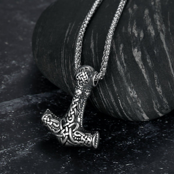 Handcrafted Stainless Steel Fenrir Mjolnir Pendant