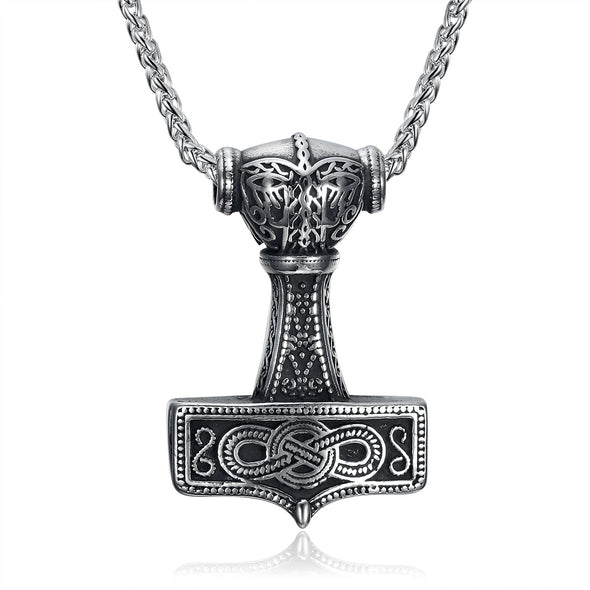 Handcrafted Stainless Steel Chunky Mjolnir Necklace With Celtic Scrolls