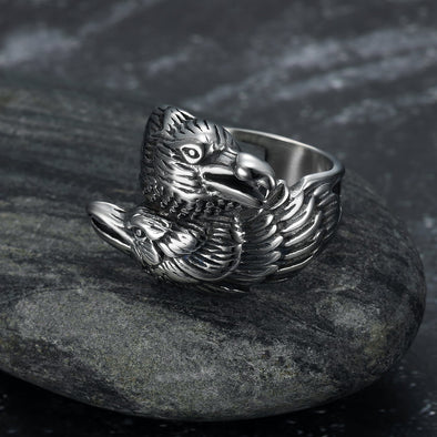 Handcrafted Stainless Steel Twin Raven Ring