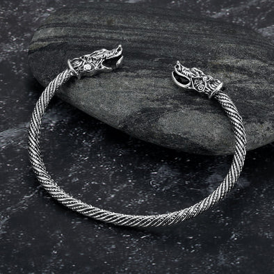 Wolf's Head Torc Bracelet