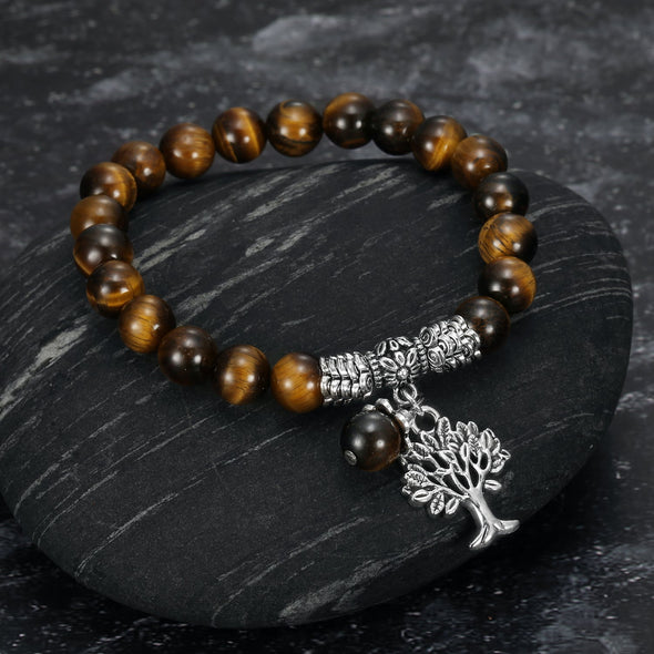 Tiger Eye Gemstone Bracelet with Tree of Life Charm