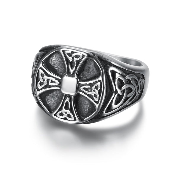 Handcrafted Stainless Steel Celtic Knot Cross Ring