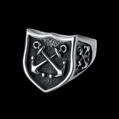 CROSSED ANCHORS SHIELD RING