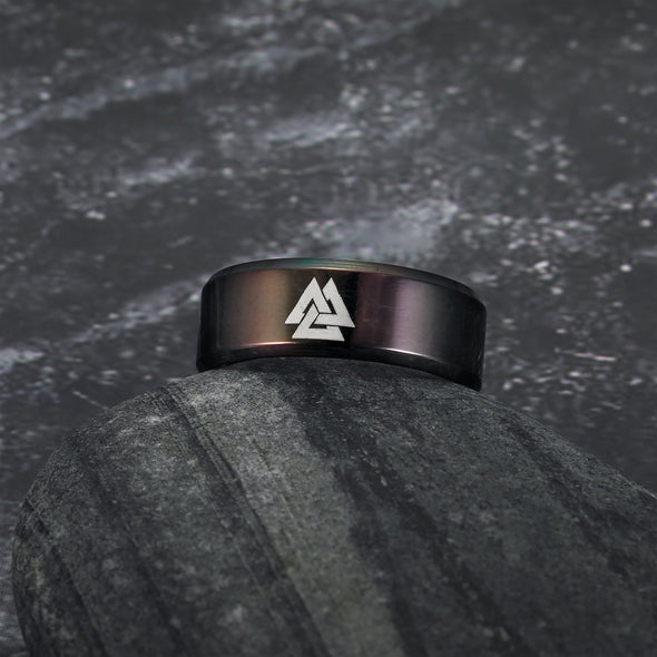 Black Handcrafted Stainless Steel Valknut Ring