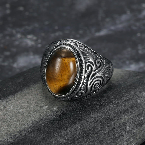 Handcrafted Stainless Steel Celtic Scroll Ring With Inset Stone