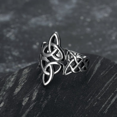 Handcrafted Stainless Steel Triquetra and Celtic Knot Ring