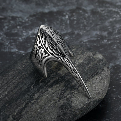 Handcrafted Stainless Steel Stylized Raven Skull Ring