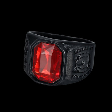 BLACK RED STONE SHIELD RING