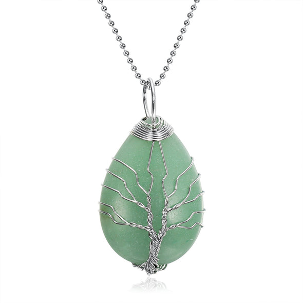 [LIMITED EDITION] Yggdrasil / Tree of Life Necklace on Teardrop Semi-Precious Stone