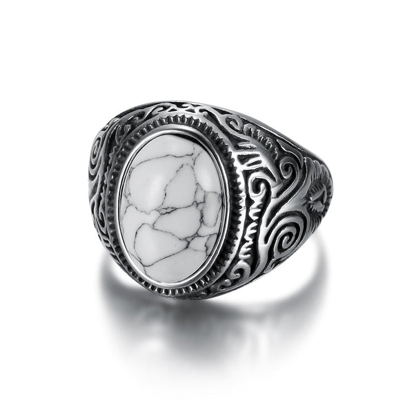 Handcrafted Stainless Steel Celtic Scroll Ring With Inset Stone