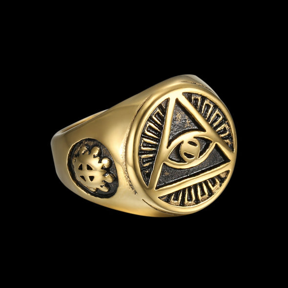 ALL SEEING EYE TRIANGLE RING