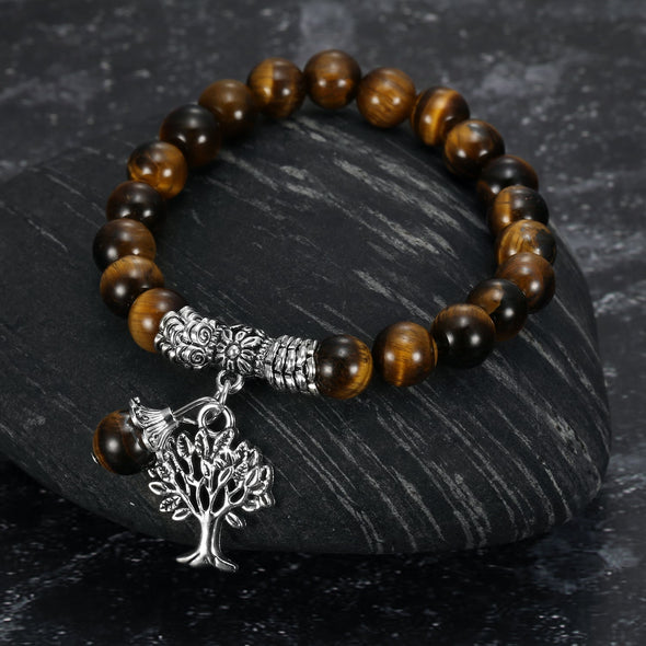 Tiger Eye Gemstone Bracelet with Tree of Life Charm