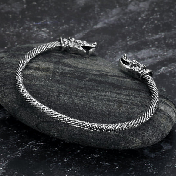 Wolf's Head Torc Bracelet