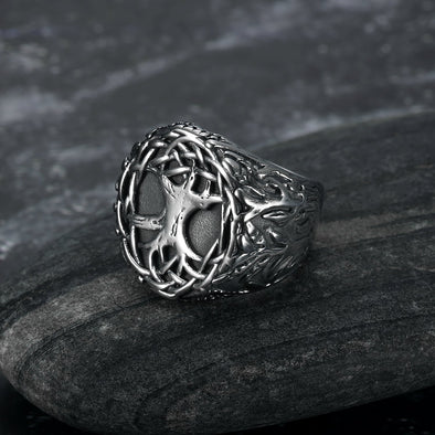 Handcrafted Stainless Steel Yggdrasil / Tree of Life Signet Ring