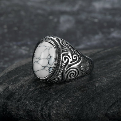 Handcrafted Stainless Steel Celtic Scroll Ring With Inset Stone