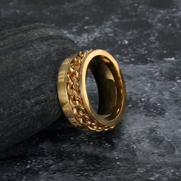 Handcrafted Stainless Steel Rotating Rune Ring