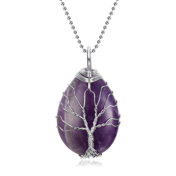 [LIMITED EDITION] Yggdrasil / Tree of Life Necklace on Teardrop Semi-Precious Stone