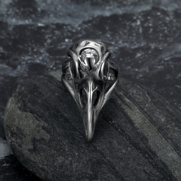 Handcrafted Stainless Steel Raven Skull Biker Ring