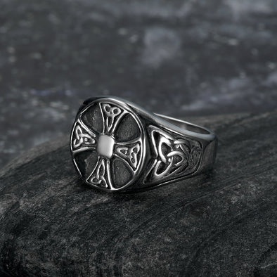 Handcrafted Stainless Steel Celtic Knot Cross Ring