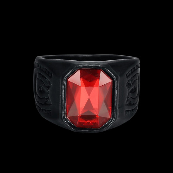 BLACK RED STONE SHIELD RING