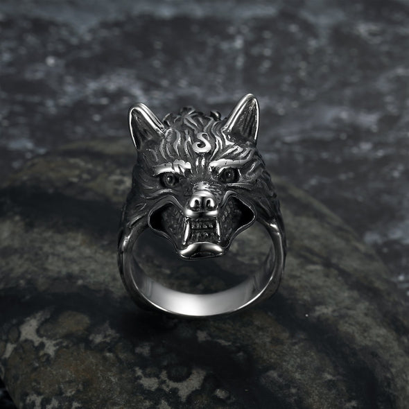 Handcrafted Stainless Steel Wolf Head Biker Ring