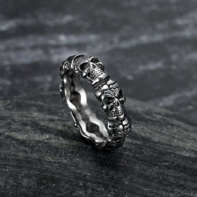 Handcrafted Stainless Steel Vanquished Foes Skull Ring