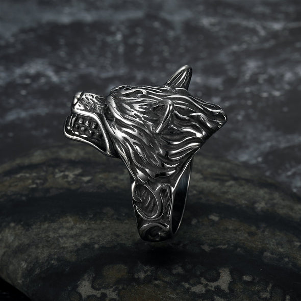 Handcrafted Stainless Steel Wolf Head Biker Ring