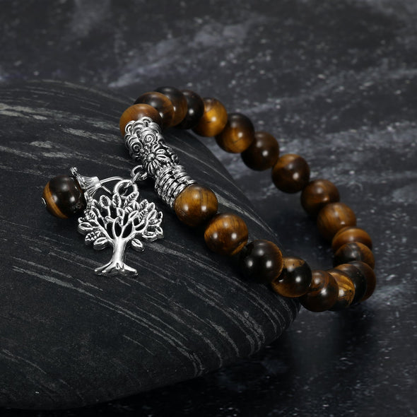 Tiger Eye Gemstone Bracelet with Tree of Life Charm