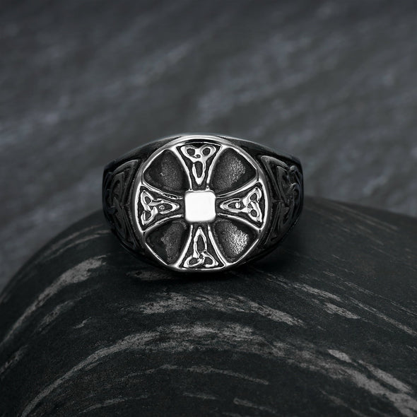 Handcrafted Stainless Steel Celtic Knot Cross Ring