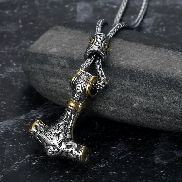 Handcrafted Stainless Steel Mjolnir and Othala Pendant