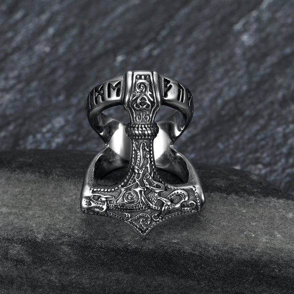 Handcrafted Stainless Steel Open Thor's Hammer Ring