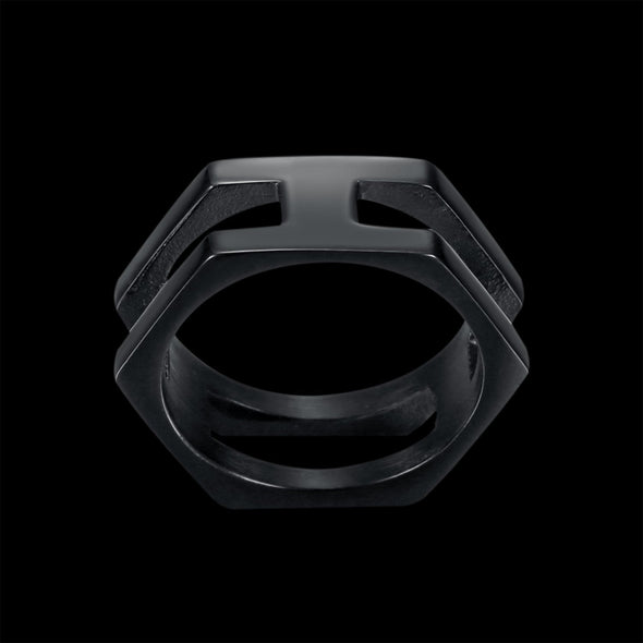 BLACK HEXAGON RING