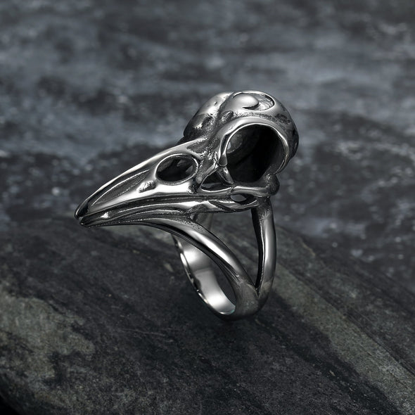 Handcrafted Stainless Steel Raven Skull Biker Ring