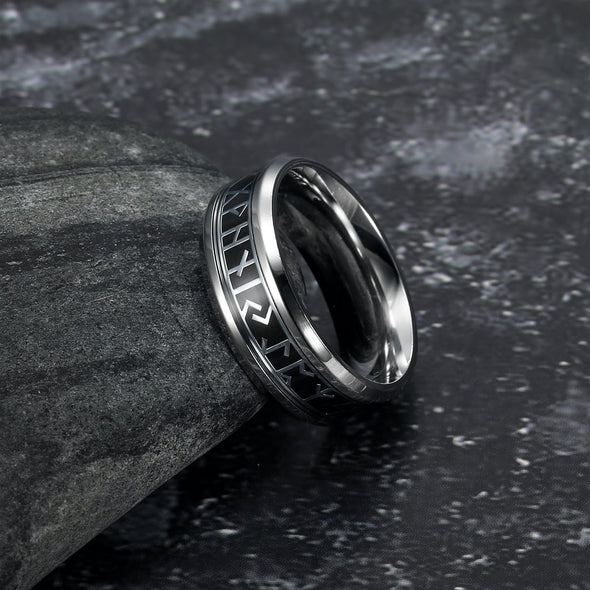 Handcrafted Stainless Steel Viking Elder Futhark Rune Ring