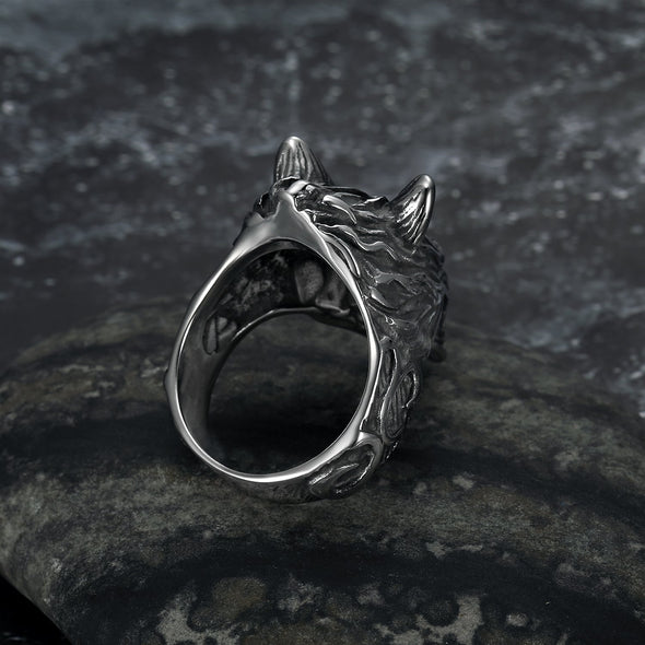 Handcrafted Stainless Steel Wolf Head Biker Ring