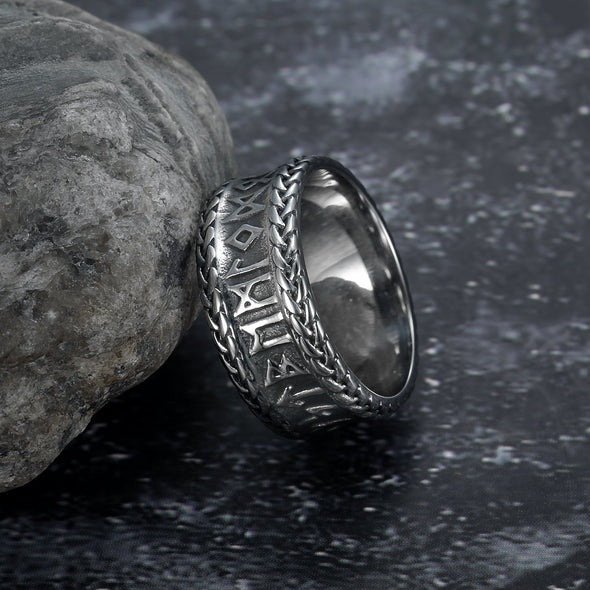 Handcrafted Stainless Steel Rune and Knotwork Ring