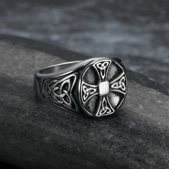 Handcrafted Stainless Steel Celtic Knot Cross Ring