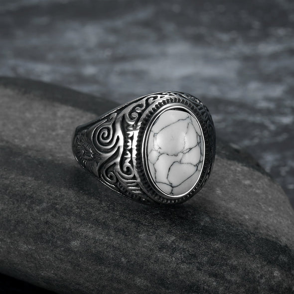 Handcrafted Stainless Steel Celtic Scroll Ring With Inset Stone