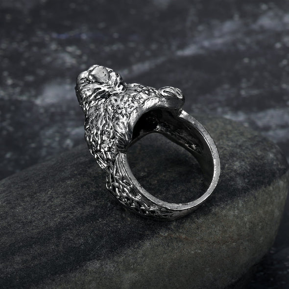 Handcrafted Stainless Steel Odin and Wolf Ring