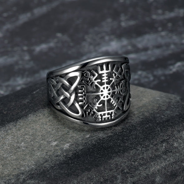 Copy of Handcrafted Stainless Steel Vegvisir and Celtic Knot Ring