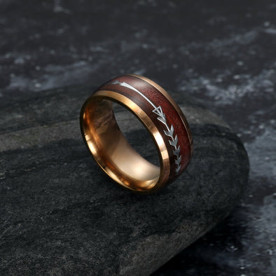 Tungsten Carbide Wedding Band With Wood and Arrow Inlay