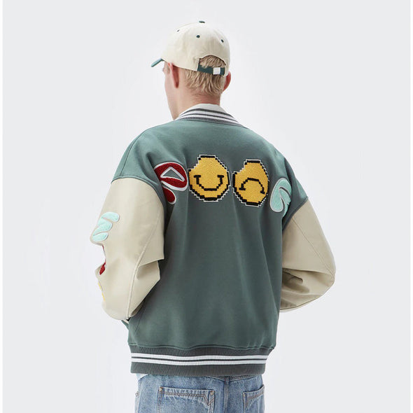 Ikai™ Smiley Print Varsity Jacket