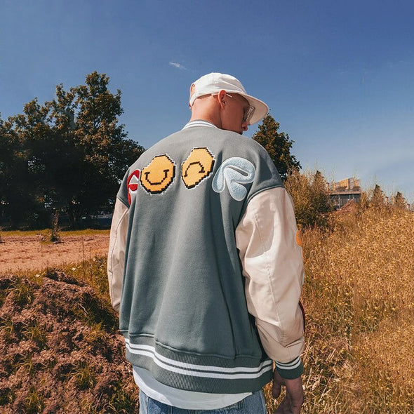 Ikai™ Smiley Print Varsity Jacket