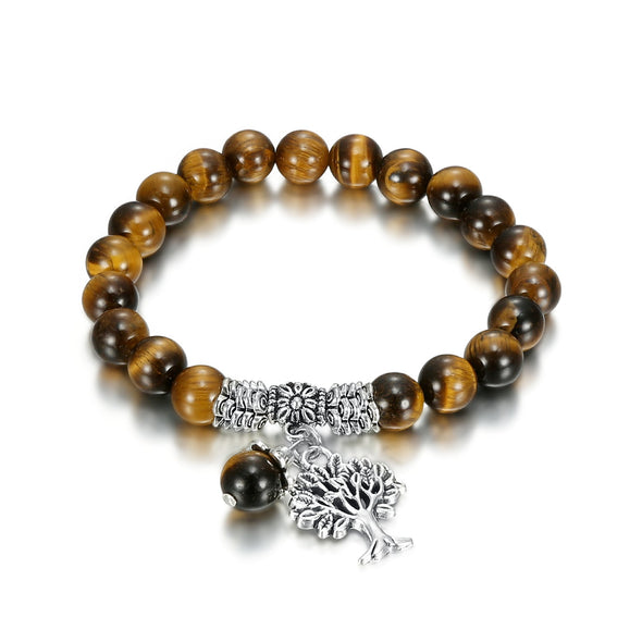 Tiger Eye Gemstone Bracelet with Tree of Life Charm