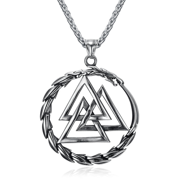 Handcrafted Stainless Steel Valknut and Jormungand Pendant