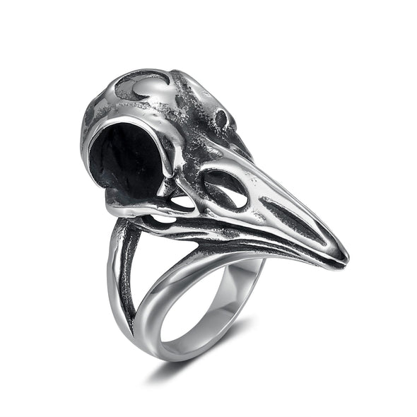 Handcrafted Stainless Steel Raven Skull Biker Ring