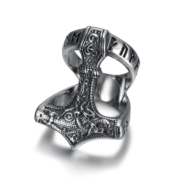 Handcrafted Stainless Steel Open Thor's Hammer Ring