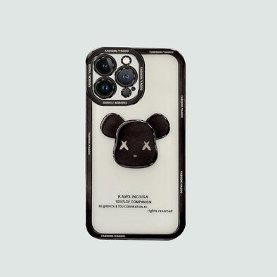 3D Phone Case | Black Metallic Bear With Transparent Back