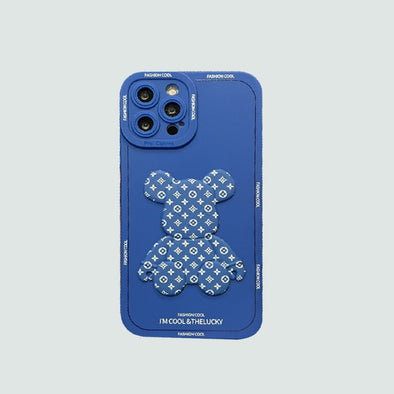 3D Phone Case | Blue Monogram Metallic Bear